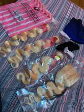 Extensiones de pelo brasileñas con mechones, accesorio capilar de Color rubio ondulado con cierre Frontal de malla, de 30, 32 y 613 colores, 3 o 4 mechones