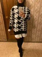 White Sweater Turtleneck Long Pullover Simplee Knitted Houndstooth Black Women Warm Fashion