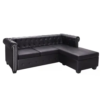

Chesterfield sofa L shaped black artificial leather sofas