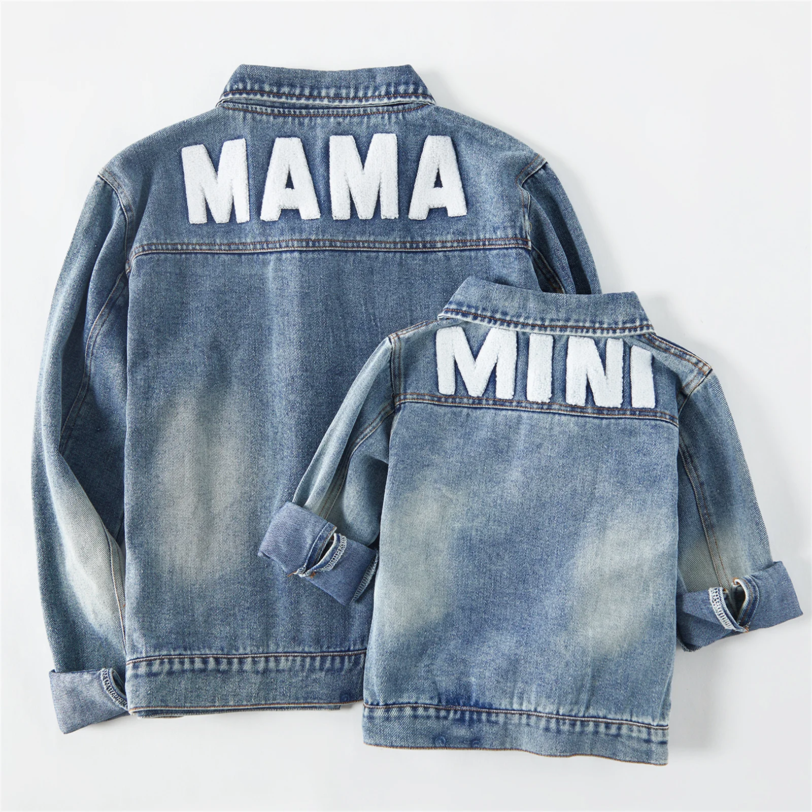 Matching Outfit PatPat Family Matching Outfits Lapel Button Down Long-sleeve Distressed Denim Jacket for Mother and Daughter Matching Clothing