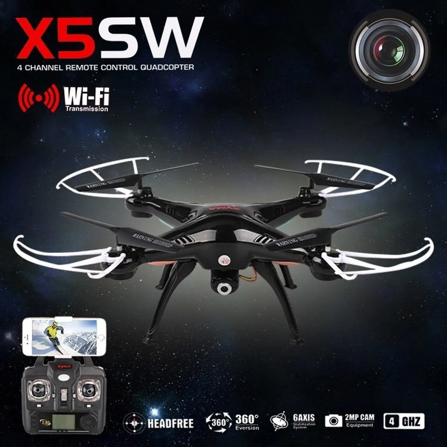 QUADCOPTER DRONE SYMA X5SW FPV Explorers 2.4GHz 4ch 6 axis Gyro RC CAMERA HD WIFI QUADCOPTER DRONE SYMA X5SW FPV Explorers 2.4GHz 4ch 6 axis Gyro RC CAMERA HD WIFI