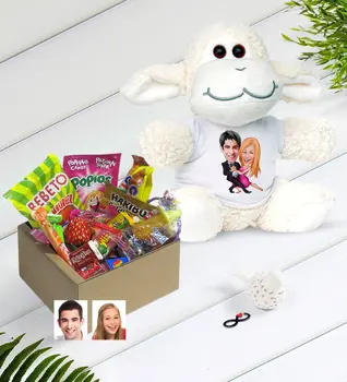 

Personalized Valentine Caricature Of Nostalgic Lezzetler Plush Little Lamb Gift Seti-13