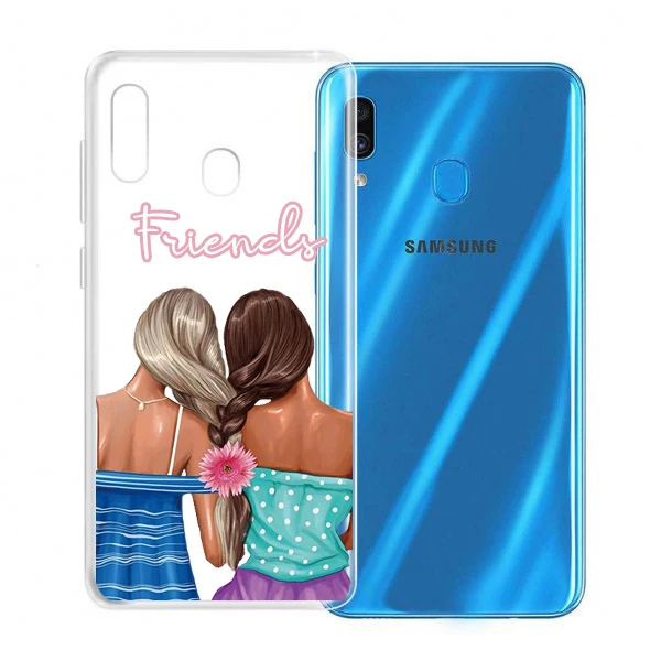 Гелевый Чехол-подставка из ТПУ для samsung A20E подружки любовь мода волосы прозрачный костюм рисунок