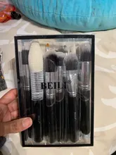 Conjunto de negras brochas maquillaje BEILI, brochas profesionales de pelo Natural de cabra, brochas para base de maquillaje en polvo, brochas para mezclar ojos y maquillaje