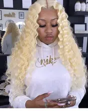 Ombre Rubio 613 peluca con malla Frontal Pre arrancado de la onda profunda Highglight de color HD transparente 13x6 Frontal de encaje pelucas de cabello humano