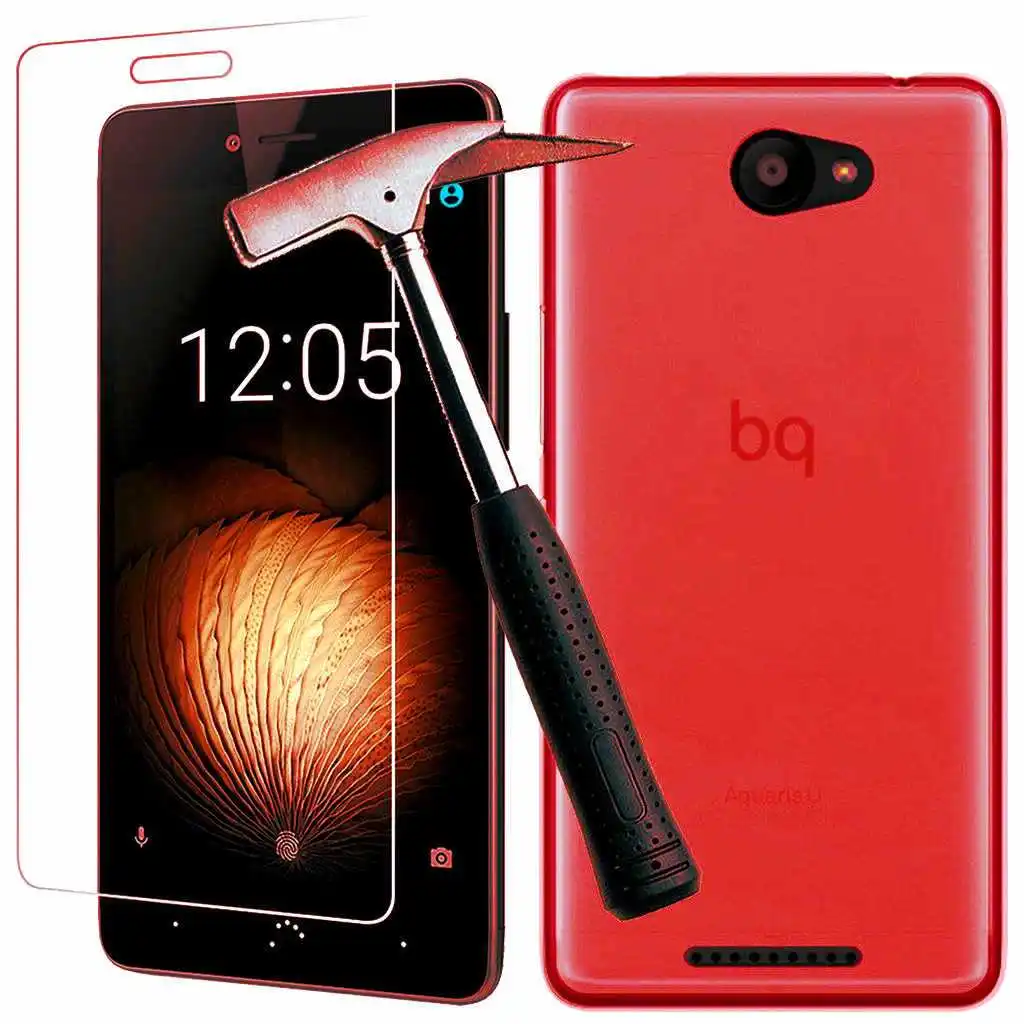 Гладкий Чехол из ТПУ для BQ Aquaris U Lite красный + защитное закаленное стекло |
