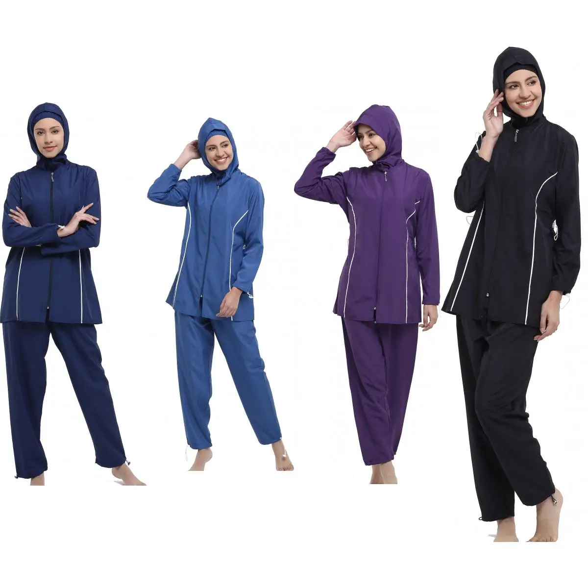 

Argisa 7101 Straight Piping Hijab Swimwear S-5XL Plus Size Muslim Hijab Islamic Swimsuit Swim Burkinis Full Cover