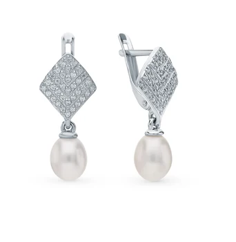 

Silver earrings with cubic zirconia and pearls sunlight sample 925