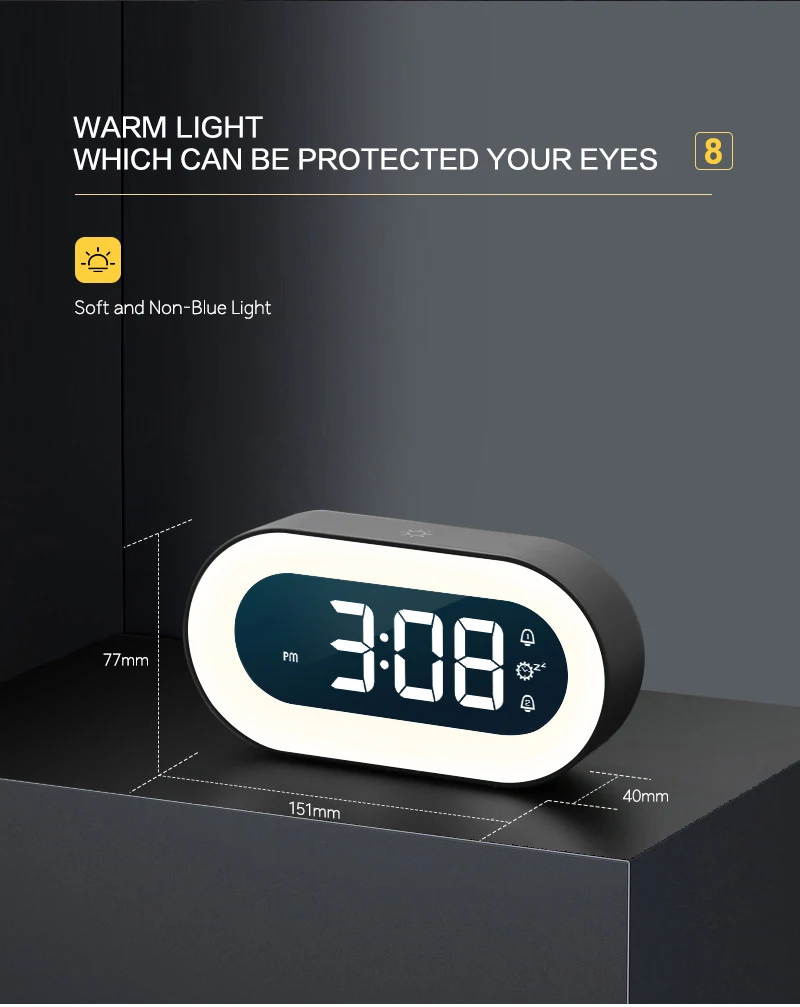 Music LED Digital Alarm Clock Voice Control Night Light