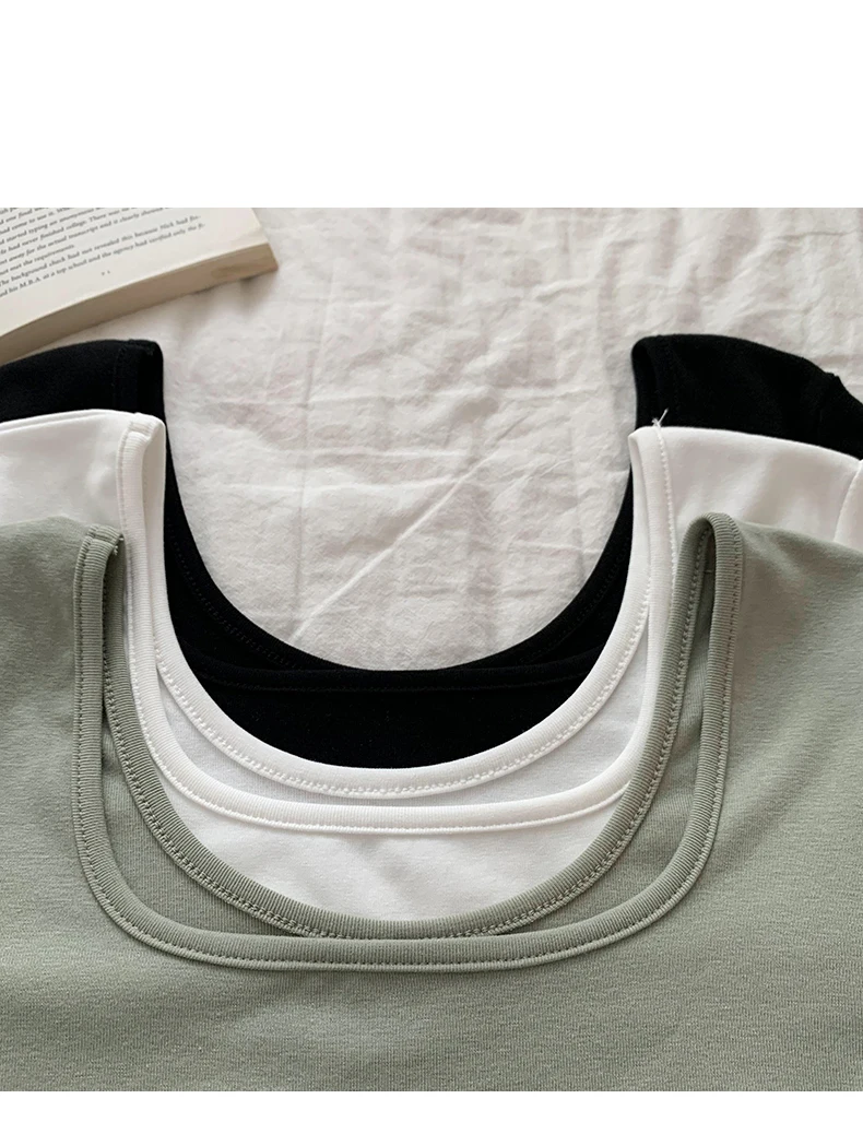 Ubb00dd70033c458fa2d06112cc3cdec4a - Summer Square Collar Short Sleeves Cotton Solid T-Shirt