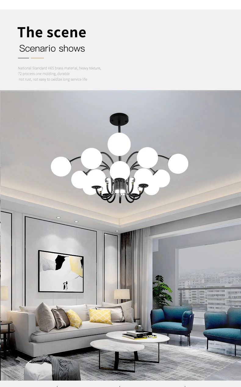 Nordic Living Room Black Chandelier White Glass Bulb Ceiling Lamp For Bedroom Apartment Modern E27 Indoor Lighting Fixtures 2022 dining room lights