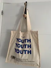 De lona de las mujeres bolsa de compras cartas de juventud imprimir mujer tela de algodón bolsa de hombro bolso Eco bolso reutilizables bolsas de compras