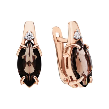 

Silver earrings with cubic zirconia and quartz smoky sunlight sample 925