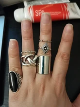 Tocona 6 unids/set Bohemia Color de plata antiguo Cross Arrow de diamantes de imitación negro anillos de encanto establece para las mujeres joyería de fiesta de кольца 3450