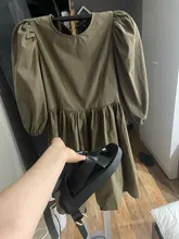 Mini Dress Lantern Short-Sleeve OOTN A-Line Pink Elegant Green Cotton Casual Women Ladies