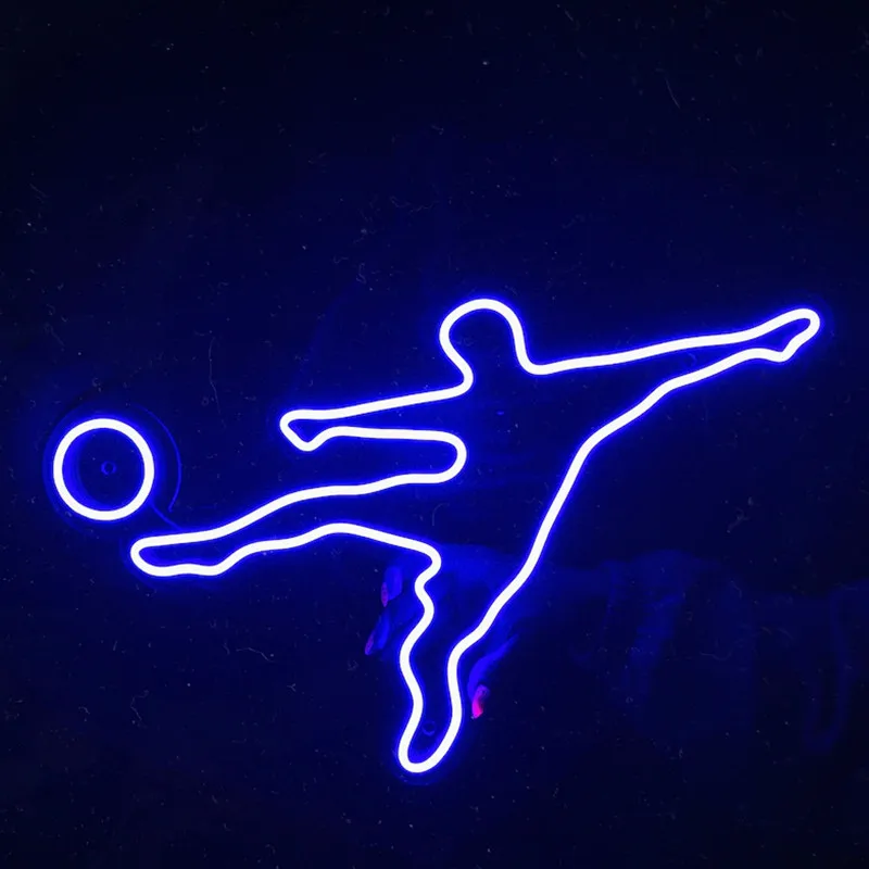 Soccer LED Neon Sign Sport Decor for Kids Room Footballer Wall Art Decor Gift Football Player Decoration Gym Room Led Light Sign