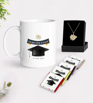 

Personalized Lecturer White Mug Chocolate and Is Daisy Necklace Gift Seti-1