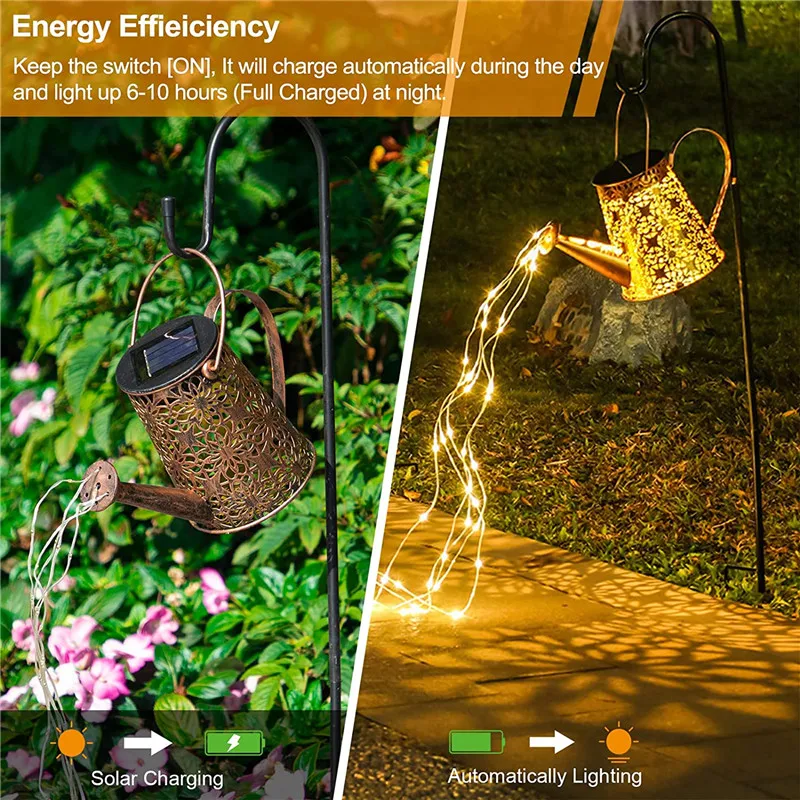 solar stake lights Solar Powered Sprinkles Fairy Light Trapezoid Waterproof Hollow Lamp Wrought Iron Shower Lights For Patio Yard House Decor small solar lights