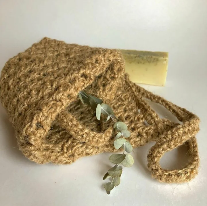 zarechyeclubhandmade / Натуральная вязанная эко-мочалка из джута для бани сауны. Длинная