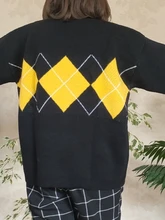 Jerséis de estilo coreano con estampado geométrico para otoño e invierno, jerséis de punto holgados de gran tamaño con cuello redondo, jersey de Mujer