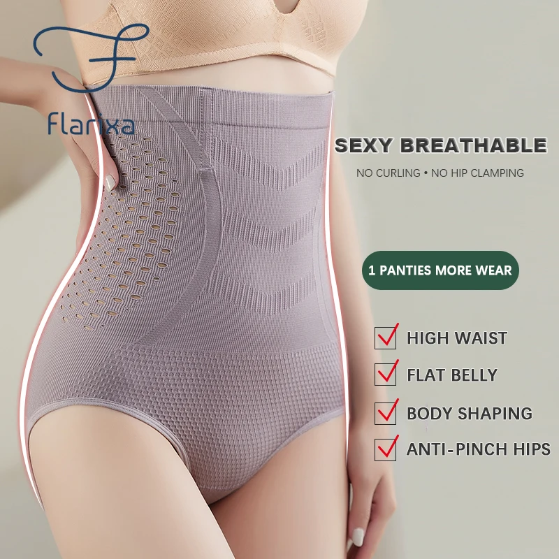 Flarixa-하이 웨이스트 플랫 뱃살 팬티 여성용, 섹시한, 속이 빈, 통기성, 편안한, 코튼, 팬티 셰이퍼