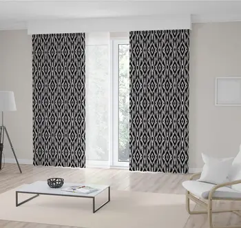 

Curtain Ikat Pattern in Black and White Traditional Atlas Silk Fabric Style Classic Design Art