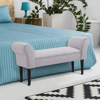

Stool Bed Foot Stool with Arms Upholstered Bench type Wood for Bedroom Living Room Hallway Charging 130k
