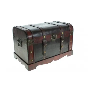 

Wooden trunk small appliqued leather. Measurements: 29x46x28 cm.