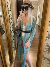 Tunic Beach Cover-Up Sarong Kaftan Swim-Wear Long Cotton -Q1111 Saida-De-Praia Vestido