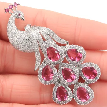 

62x28mm SheCrown Big Heavy 15.2g Phoenix Pink Tourmaline Silver Brooch