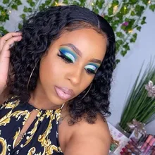 Peluca de Bob corto con onda de encaje en el agua, pelucas de cabello humano 13x4 con encaje frontal de Bob brasileño, corte Pixie Bob, peluca de cabello humano rizado