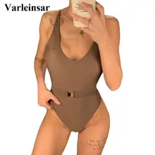 3 цвета, новинка, сексуальный цельный купальник с v-образным вырезом, женская одежда для плавания, Женский купальник с поясом, купальный костюм, V1330