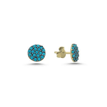 

KUTAYDAN Nano Turquoise Gemstone Round Earrings 925 Sterling Silver