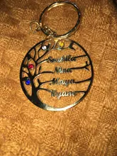 Auxauxme personalizada Birthstone árbol de llaveros de la vida de acero inoxidable miembro de la familia llavero de árbol regalos de cumpleaños para mamá y papá