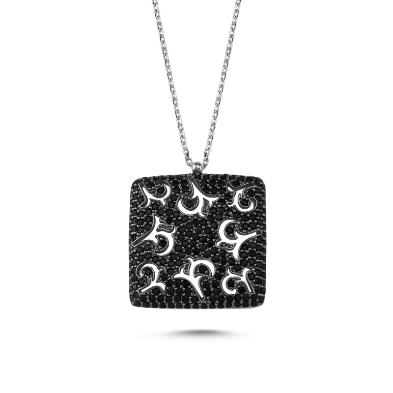 

Silver 925 Sterling Openwork Pattern Black Zircon Cubic Zirconia Square Ghost Pendant