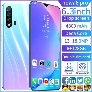

Cross Border Nowa 6 Pro 8GB+128GB Smartphones Android10.0 Cellphones 10-Core 6.3"FHD+ 3 Carmera MTK6799 Mobile Phones for Sale