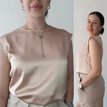 Blusa elegante de seda satinada para oficina, camisa básica de talla grande para mujer, color caqui, 2021