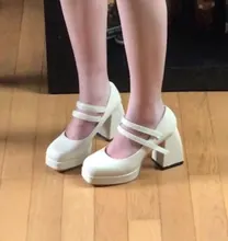Off-white word-zapatos de tacón alto para mujer, plataforma impermeable, tacón grueso, punta cuadrada, zapatos Mary Jane retro francés, novedad de 2021