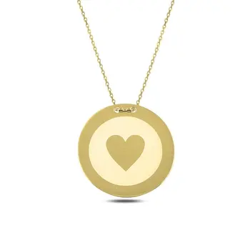 

Angemiel 925 Silver Laser Heart Round Plate Pendant-Gold Plated