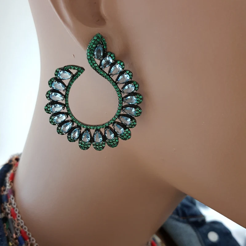 

925 Sterling Silver Earrings Green Stone Statement Long Big Boho Cute Dangle Stud Earrings серьги с камнями 925