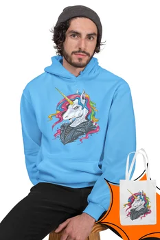 

Angemiel Wear Cool Unicorn Blue Men 'S Hooded Sweatshirt Bags Kombin