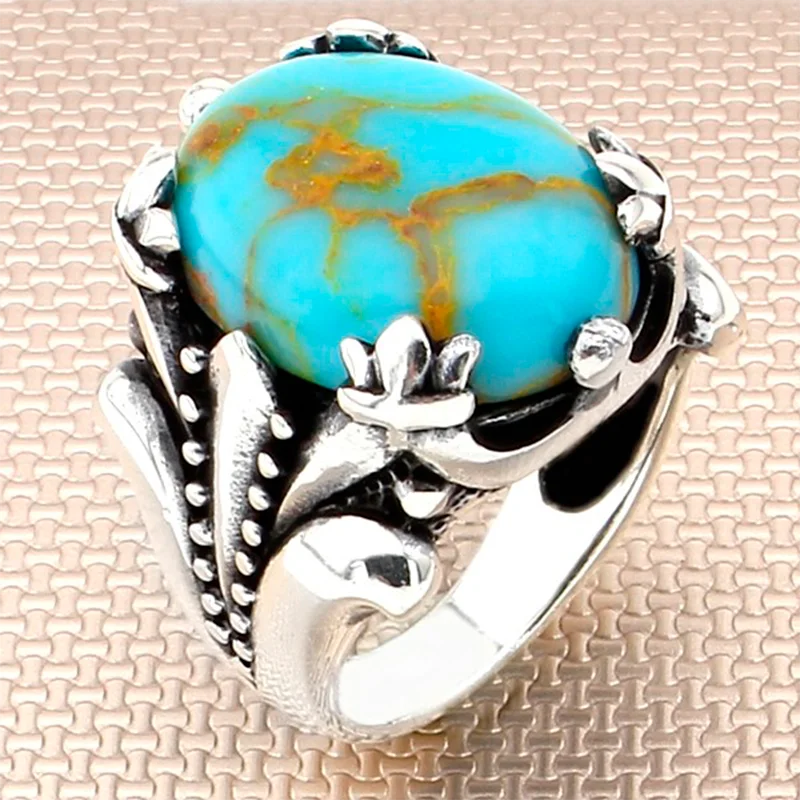 Männer Ring Sterling Silber 925 Mit Stein Türkis Edelstein Geschenk Für Ihn, Handgemachte Echt Reine Türkische Schmuck|Ringe| - AliExpress