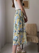 REALEFT-faldas largas plisadas con estampado Floral para mujer, faldas largas de tul, de cintura alta, sueltas, para primavera y verano, 2021