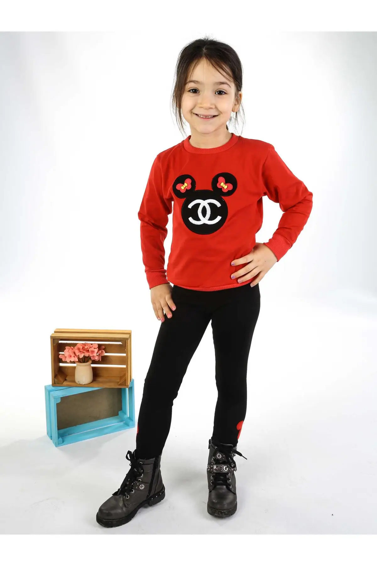 

Red Black 2 li Female Child The Tights suit