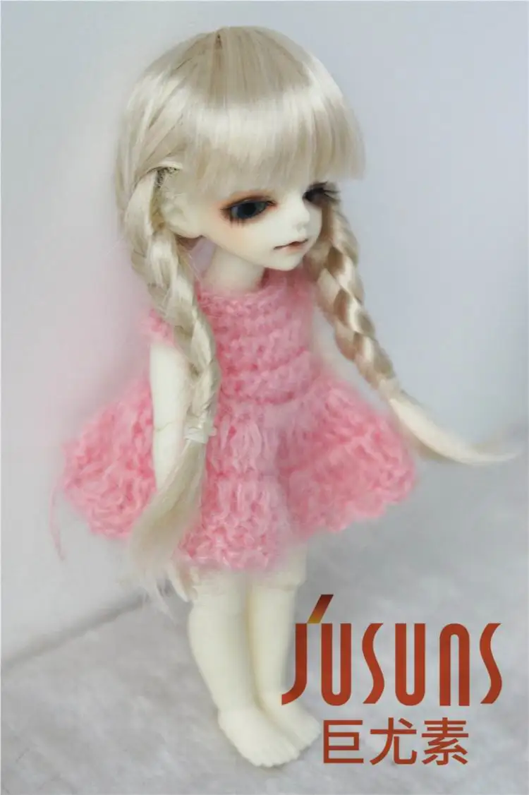 JD173 1/12 1/8 прекрасные BJD двойные косички парики размером 4-5 дюймов и 5-6 дюймов мягкие синтетические мохер кукольные волосы в цвете блонд