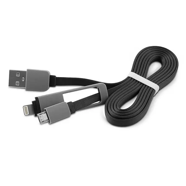 Кабель USB для Lightning 1LIFE 1ifepa2in1плоский(1 м) черный серый
