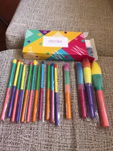 Docolor-brochas de maquillaje profesionales, 15 Uds., para base en polvo, sombra de ojos, pelo sintético, coloridas