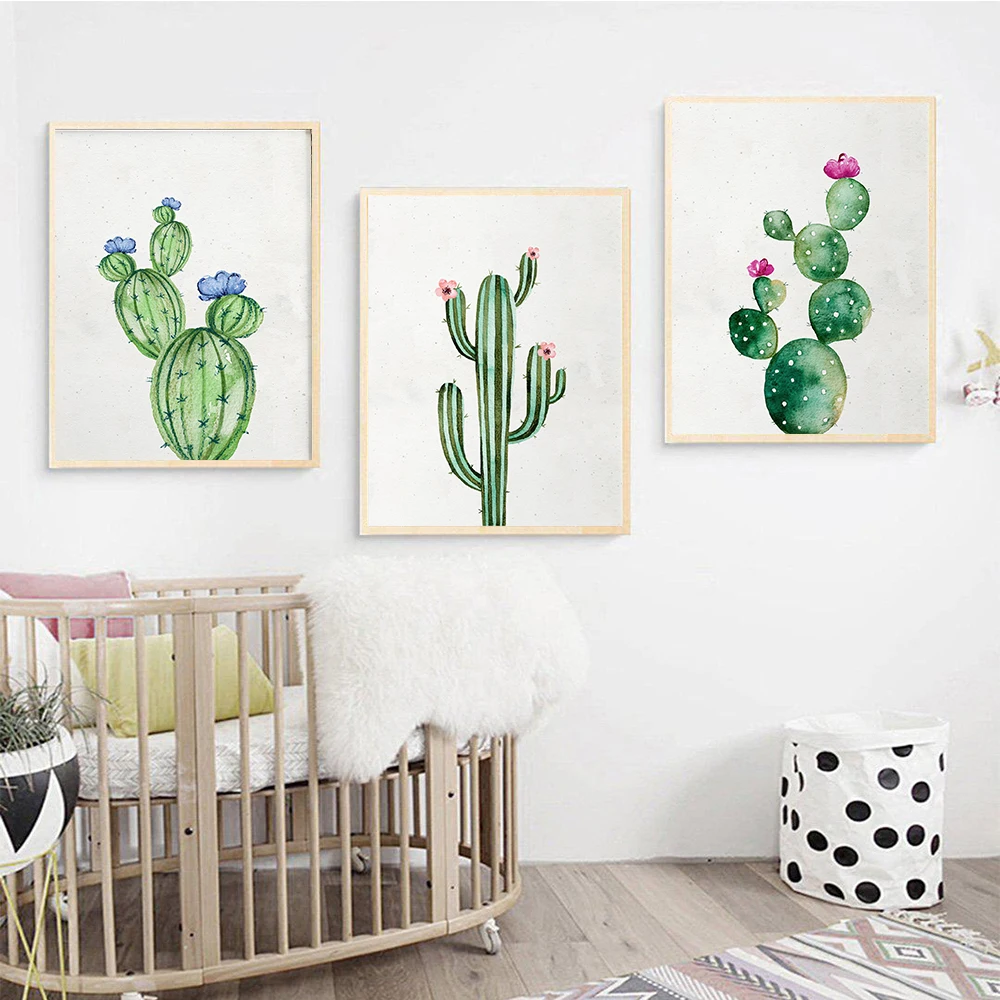 Watercolor cactus Gallery Wall for Bedroom Prints Pictures Flower For Living Room ，Kitchen Room Decoration  Home Decor