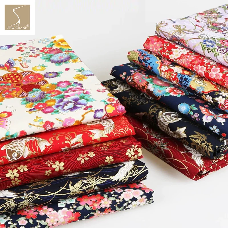 Ткань из золотой фольги японский Hokusai Wave Koi Fish белые краны Сакура цветок традиционные комвременные цветочные принты хлопчатобумажная ткань