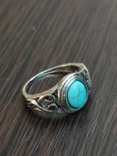 Anillo Vintage de piedra Natural antigua para mujer, joyería de regalo, anillo de dedo de turquesas azules para mujer, anillos de aniversario de bodas